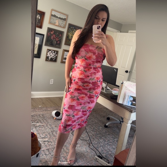 Lulu's Vibrant Pink Floral Midi Dress - Picture 3 of 7